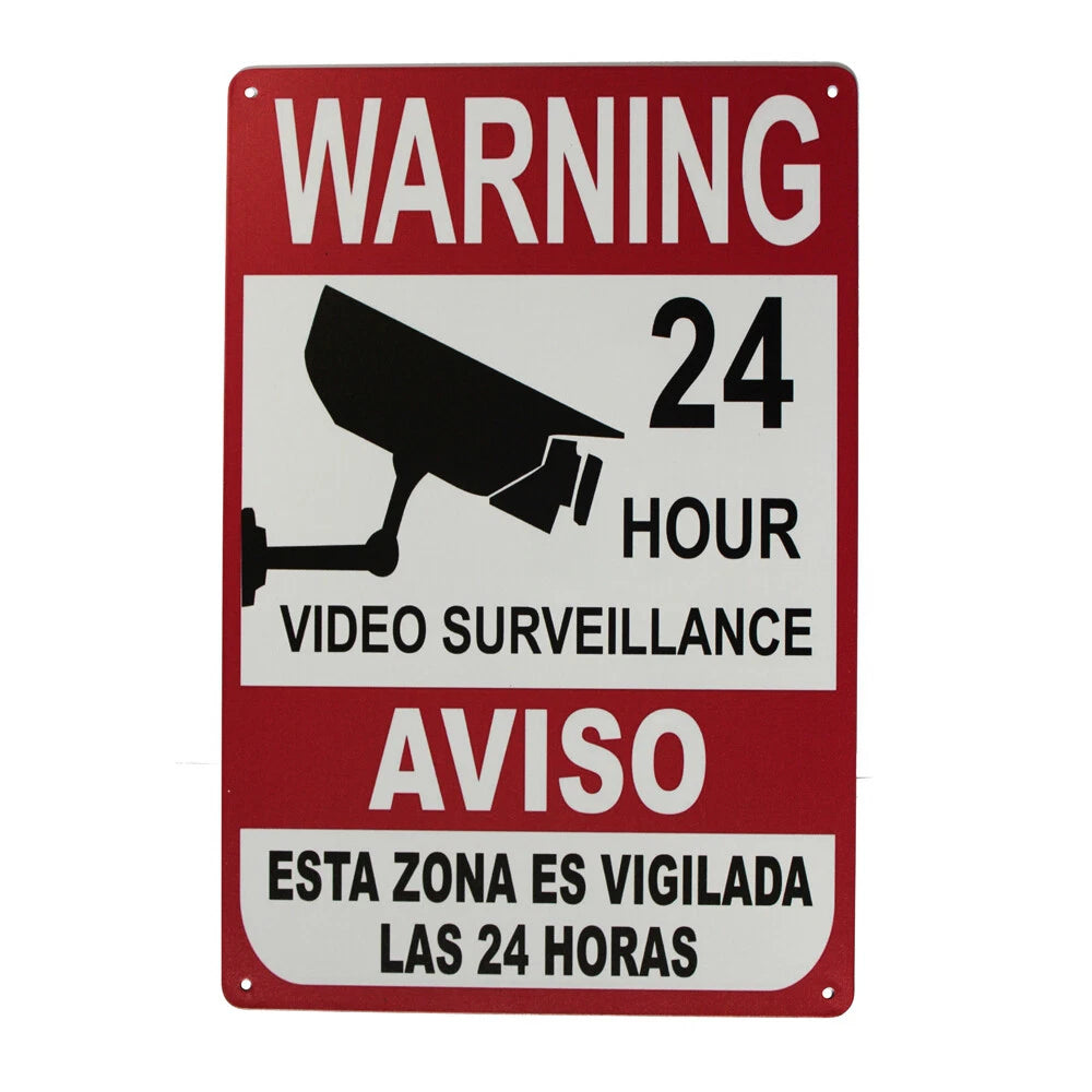 Warning Tin Sign Surveillance 24 Hours Video Aviso Security CCTV