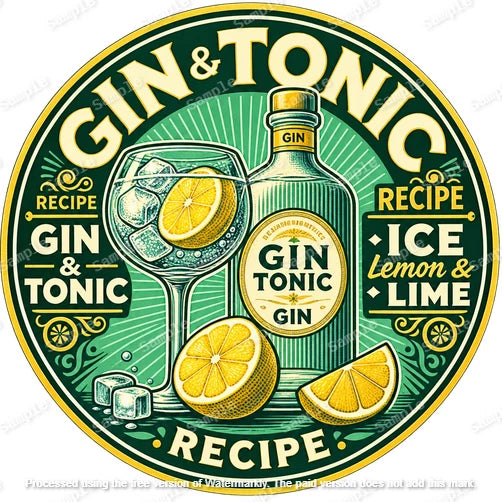 Gin & Tonic 40 cm round aluminium sign