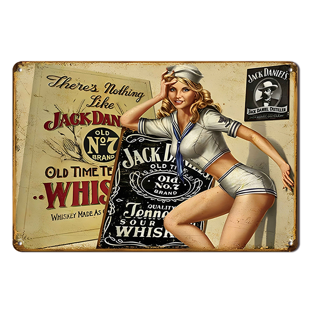 JACK DANIELS WHISKY LADY Tin Metal Sign Rustic Look Vintage Man Cave - Tin Sign Factory Australia