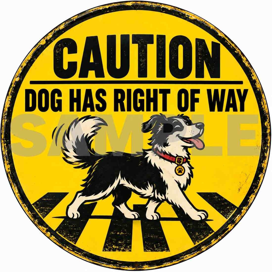 Dog Has Right Of Way Funny Round Metal Sign Garage Man Cave Decor