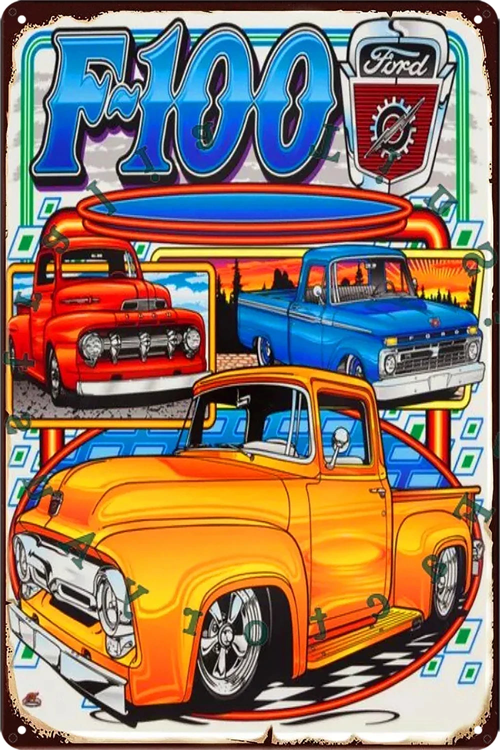 2x Ford F-100 Garage Tin Metal Sign Rustic Look Vintage