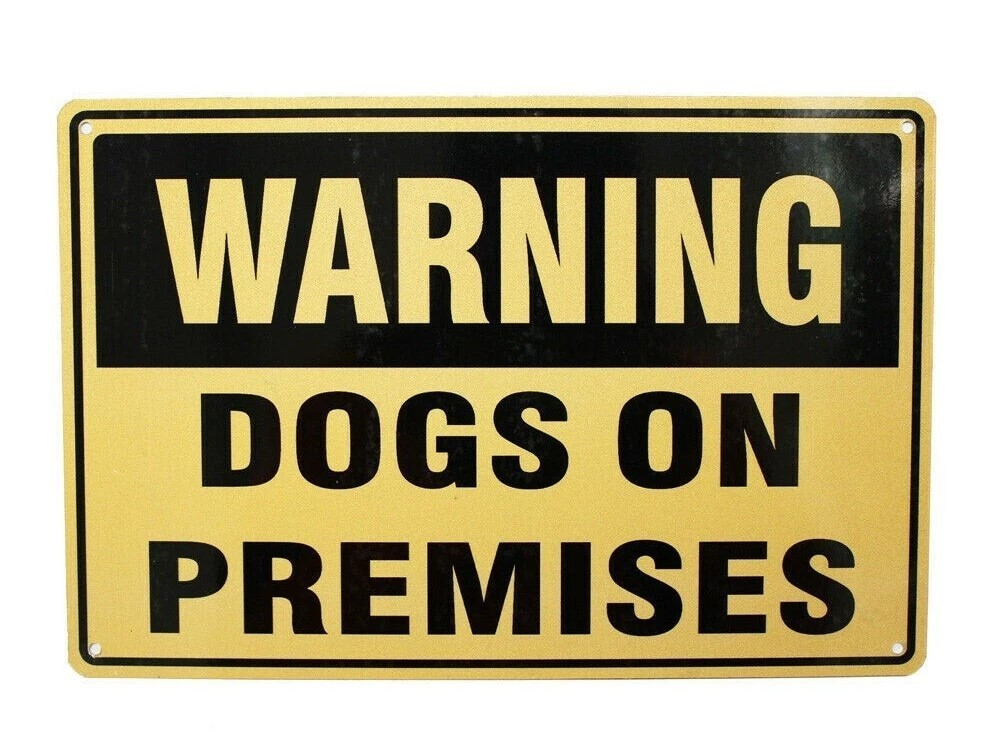 DOGS ON PREMISES Home Wall Man Cave Rustic Look Workshop Bar Warning Metal Sign