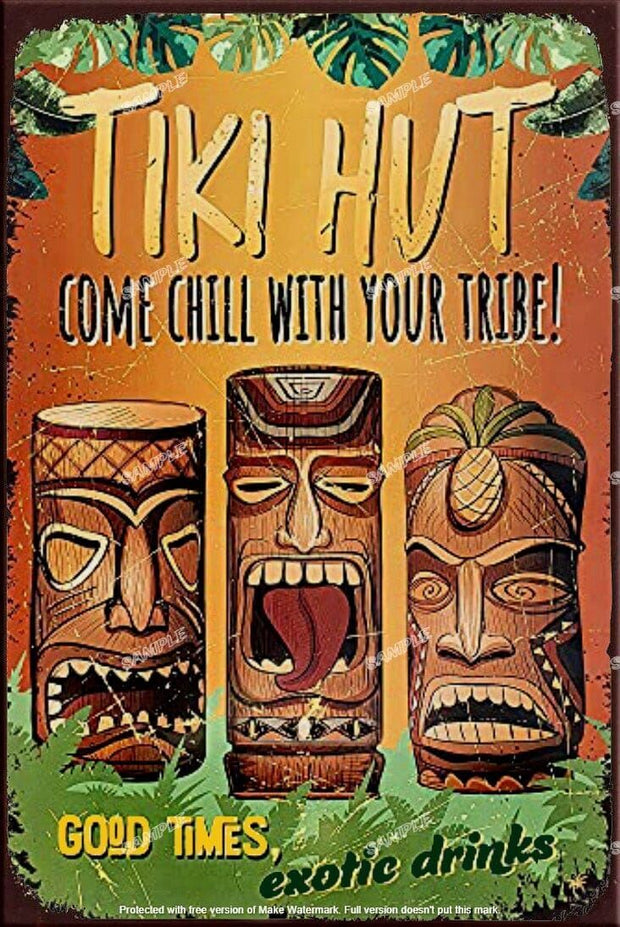 CHILL WITH YOUR TRIBE Retro/ Vintage Tin Metal Sign Man Cave, Wall Home Décor, S