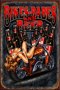 BIKES, BABES, & BEER Rustic Look Vintage Shed-Garage Bar Man Cave Tin Metal Sign - Tin Sign Factory Australia