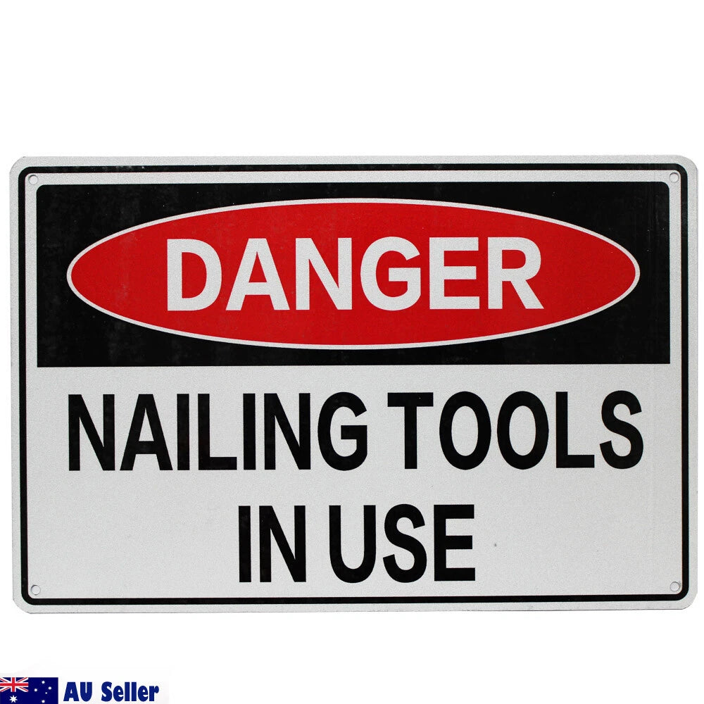 3x Warning Danger Nailing Tools in Use Sign 200x300mm Metal Factory