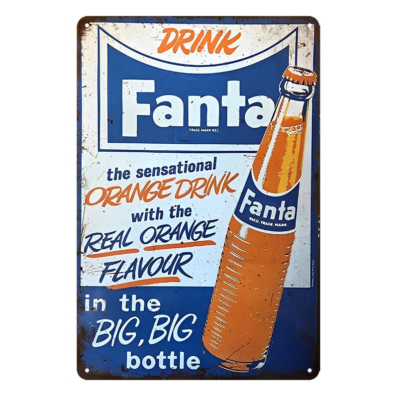 Tin Metal Sign DRINK FANTA ORANGE FLAVOUR 20x30cm Rustic Look Vintage - Tin Sign Factory Australia