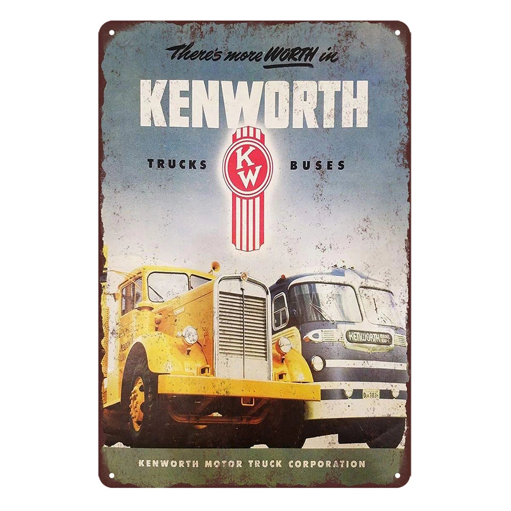 3x Kw Kenworth Trucks Buses Rustic Metal Sign Vintage Tin Decorative