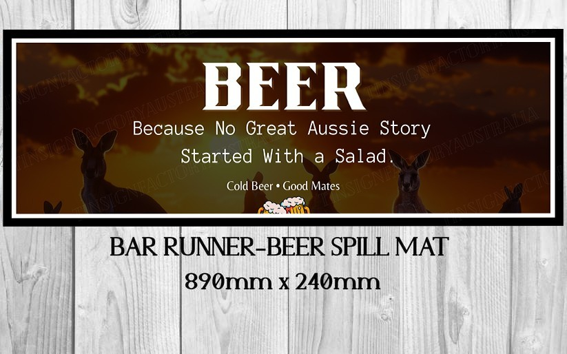 BEER STORY (890mm X 240mm) Non-Slip Rubber Mat Home Bar Runner, Man Cave & Shed