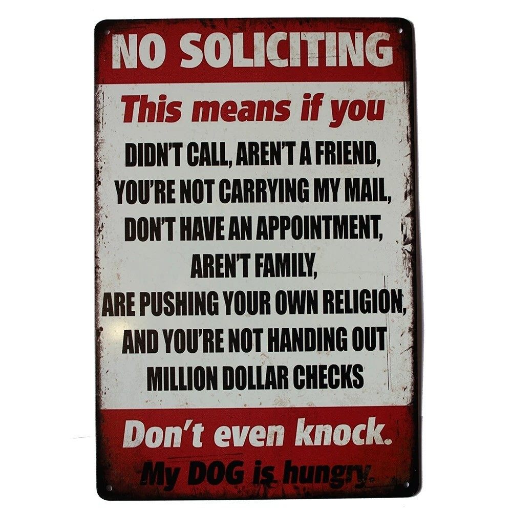 Warning Tin Sign No Soliciting Do Not Knock Sign 200x300mm Metal Safety Sign - Tin Sign Factory Australia