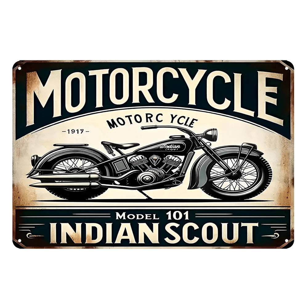 3x Indian Scount Motorcycle 101 Rustic Metal Sign Vintage Tin