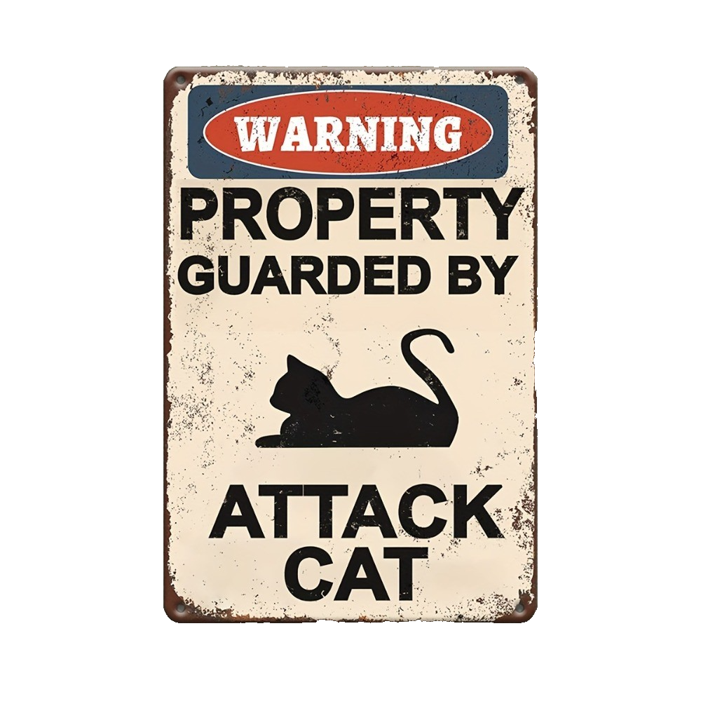 Attack Cat Warning Metal Sign Garage Porch Garden Room Cafe Decor & Gift