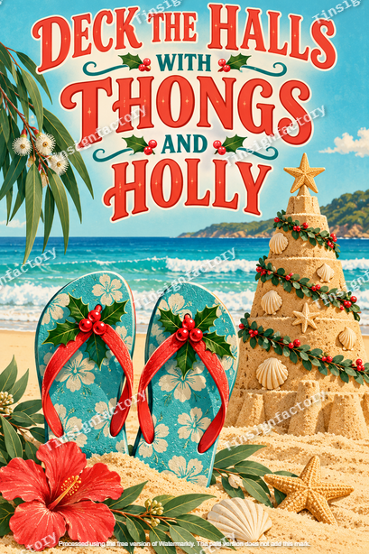 Aussie Christmas Thongs & Holly Garage Bar & Shed Wall Decor Man Cave Metal Sign