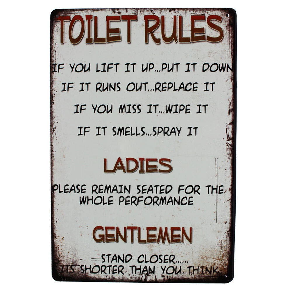 3x Tin Sign 200x300mm Toilet Rules Ladies Gentlemen Funny Comedy - image 2