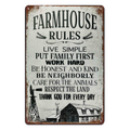 FARMHOUSE RULES WORK HARD Tin Metal Sign Rustic Look Vintage Man Cave - Tin Sign Factory Australia