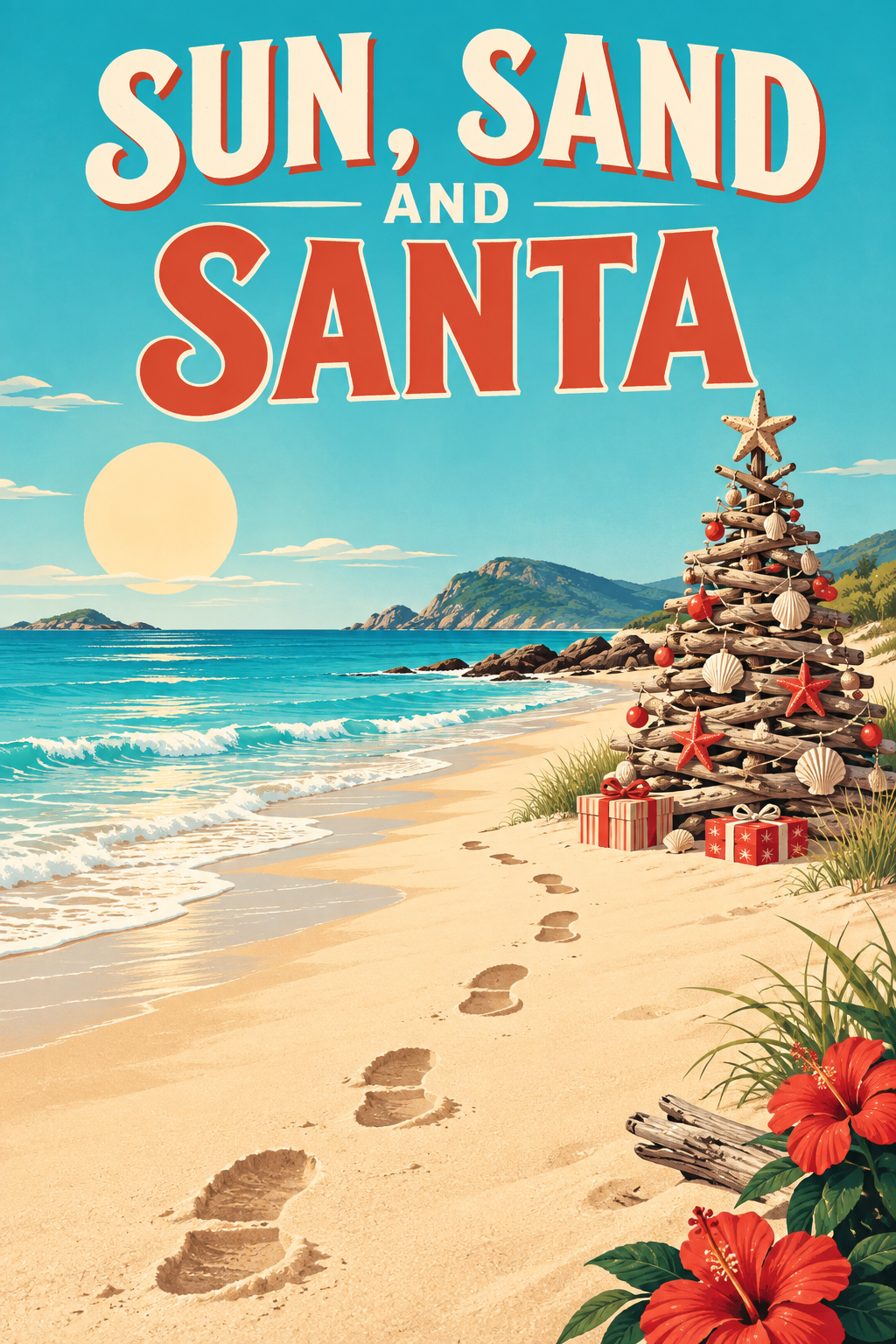 Sun, Sand and Santa Christmas Man Cave Garage Bar & Shed Decor Metal Sign