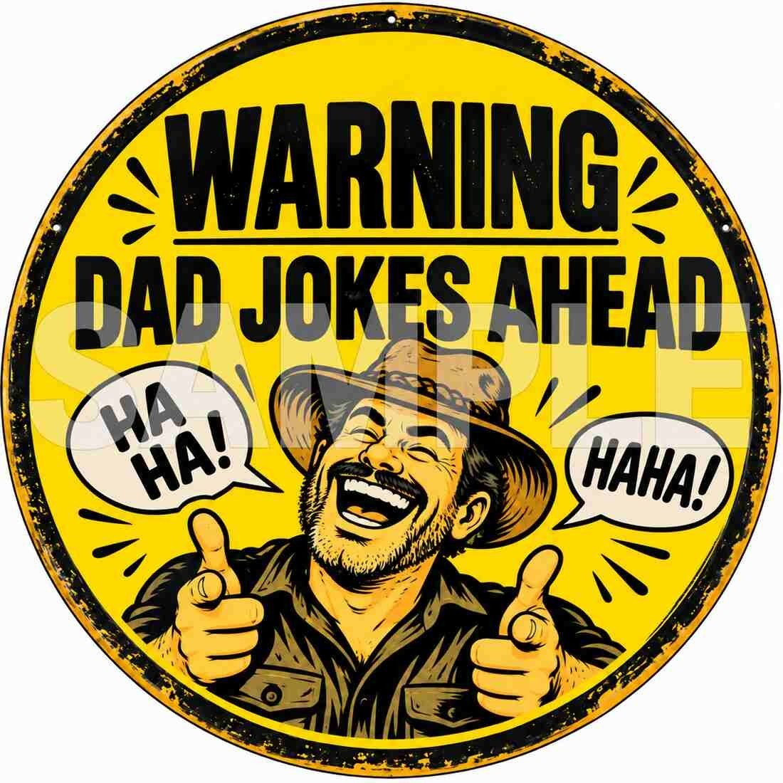 Dad Jokes Ahead Funny Round Metal Sign Garage Man Cave Humorous Decor