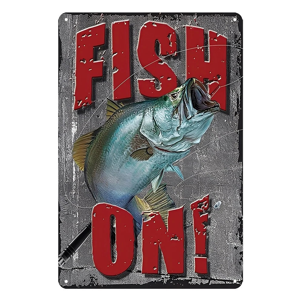 Fish on! Big Fishing Funny Tin Sign Vintage