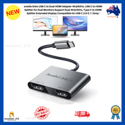 USB C to Dual HDMI Adapter 4K@60Hz Type C Splitter for Dual Monitors 30Hz Extend
