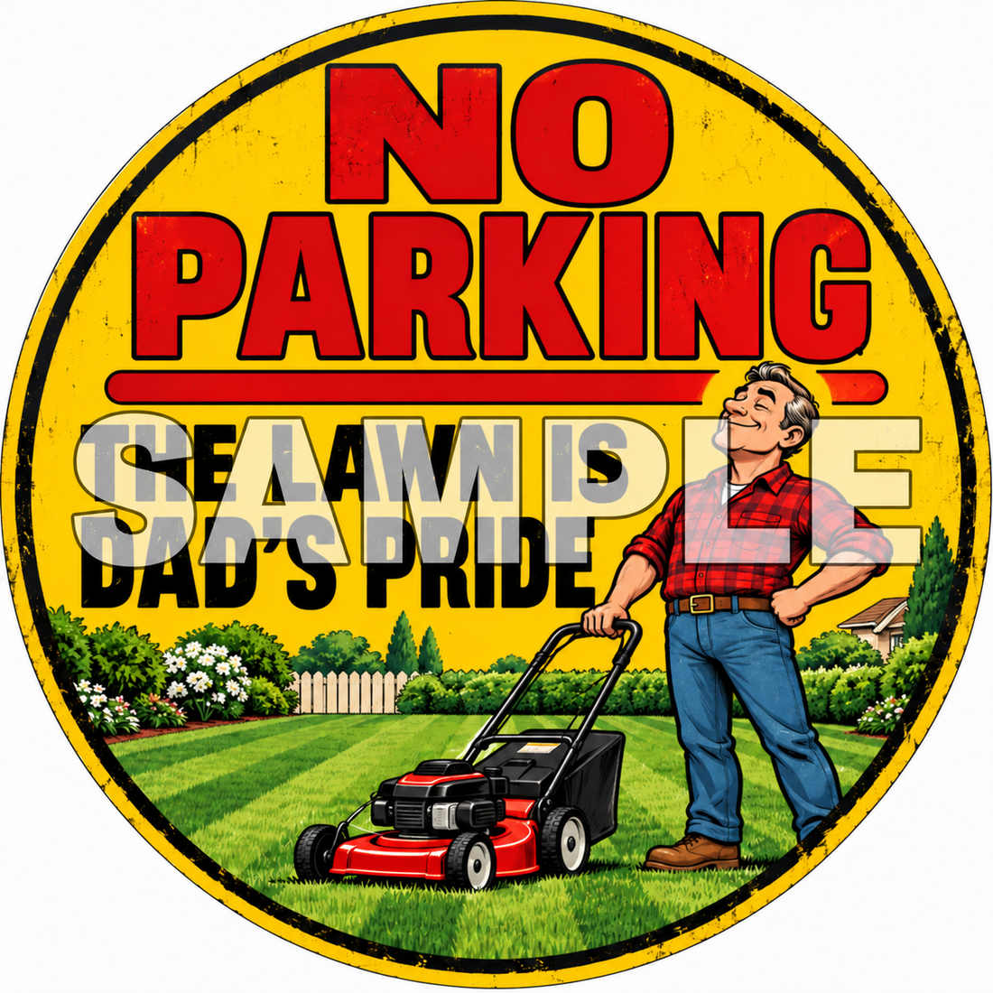 No Parking Dad's Lawn Funny Round Metal Sign Garden Garage Father's Day Gift