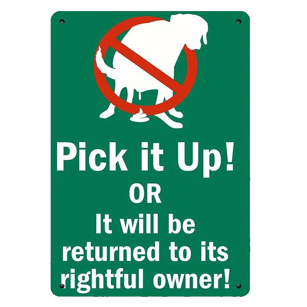 Retro Iron Pick Up Dog Poop Warning Metal Sign for Pet Owners Home Wall Decor