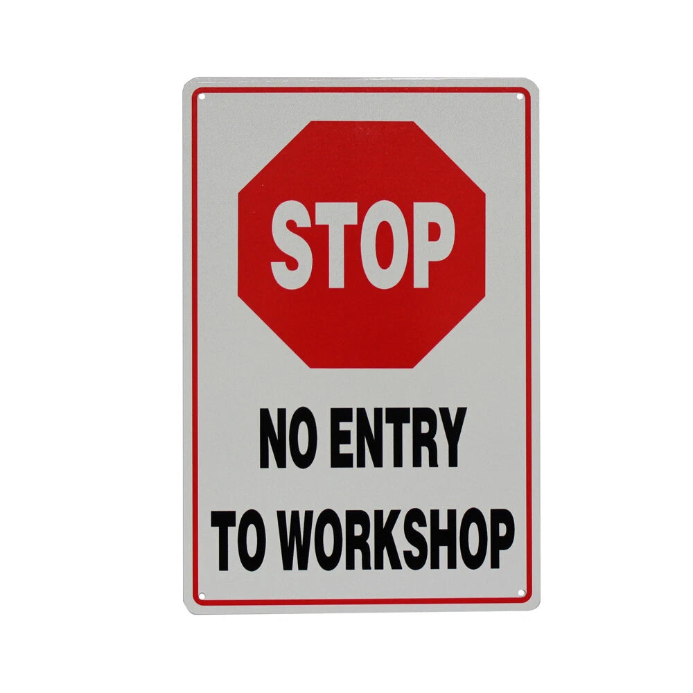 Warning Notice Stop No Entry to Workshop 200x300mm Metal Visitor