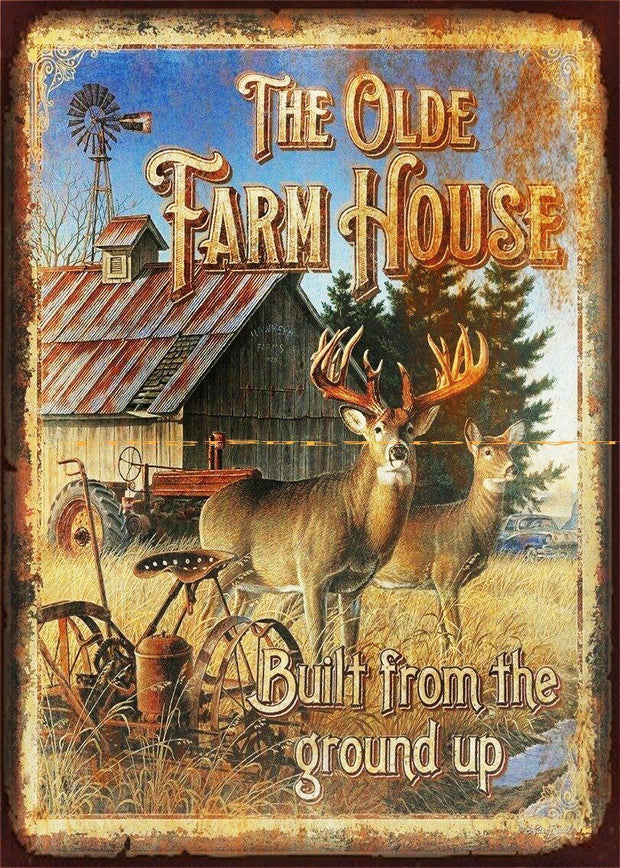 BUILT FROM THE GROUND FARMHOUSE Rustic Look Vintage Tin Metal Sign Man Cave, She