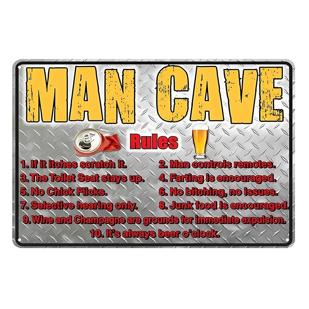 2x Man Cave Rules Beer Drink Funny Rustic Metal Sign Vintage Shed