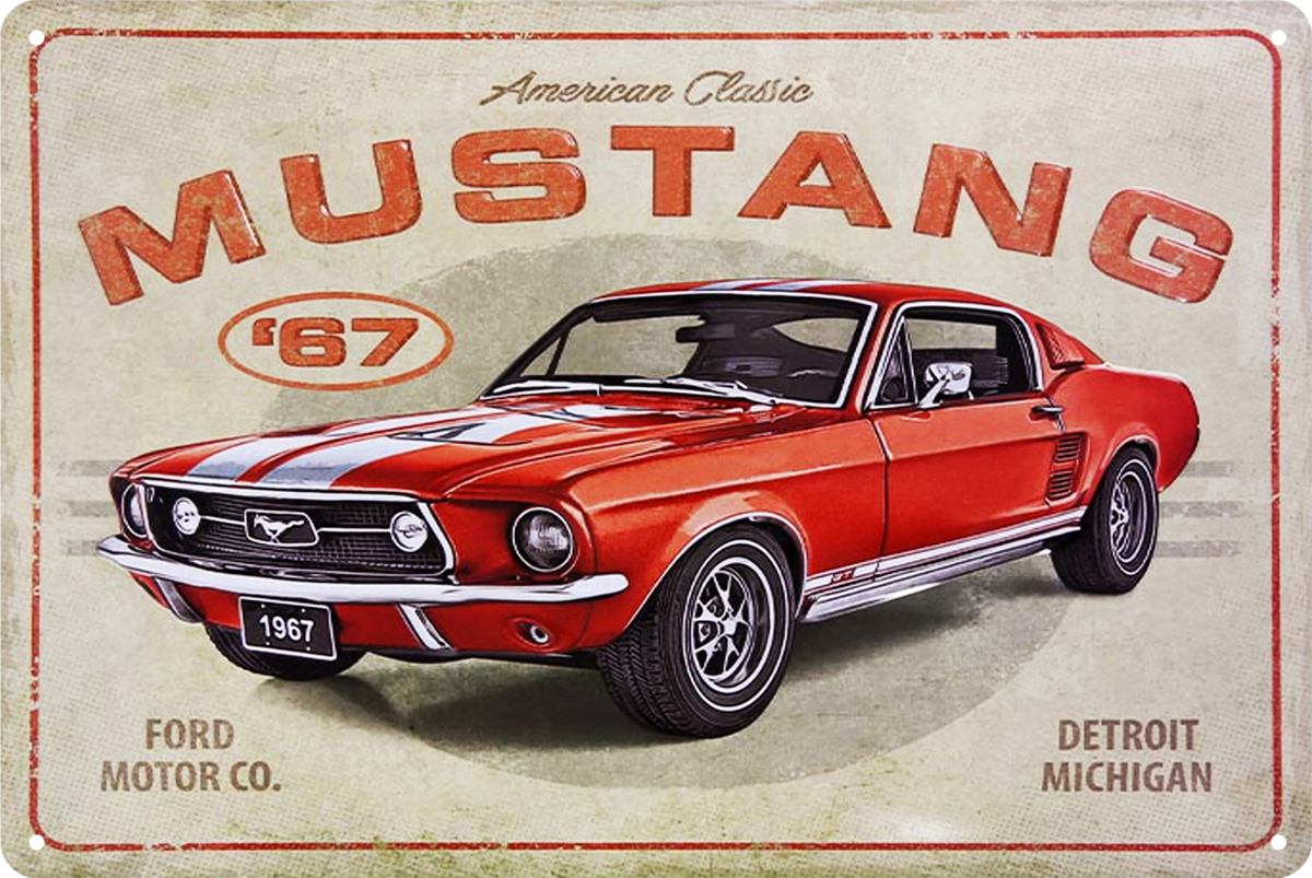 Ford Mustang "67 Detroit Michigan Tin Sign Rustic Vintage Retro 20x30cm product image