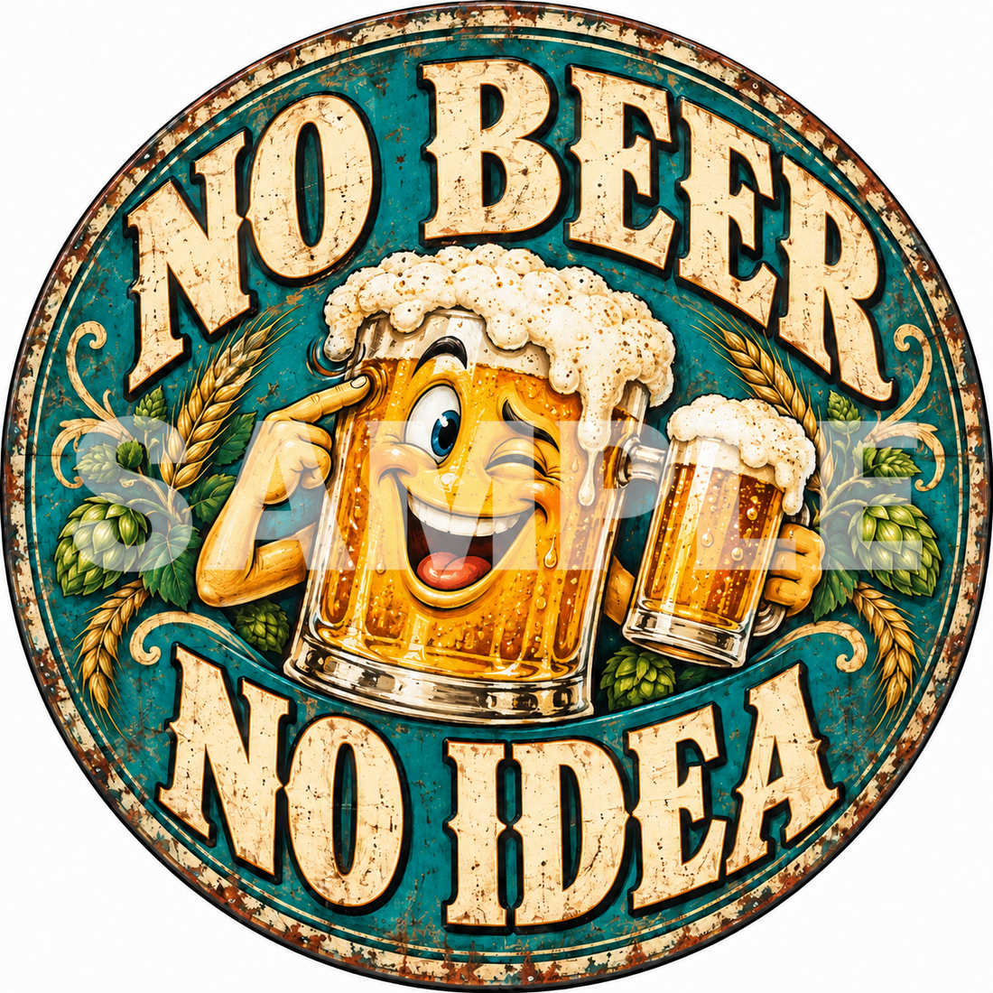 No Beer No Idea Round Metal Sign Funny Beer Bar Pub Man Cave Wall Decor