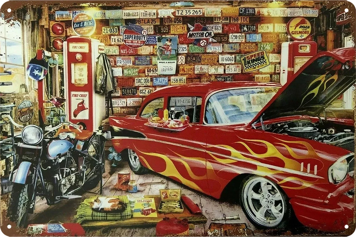 3x Chevy Garage Tin Metal Sign Rustic Look Vintage