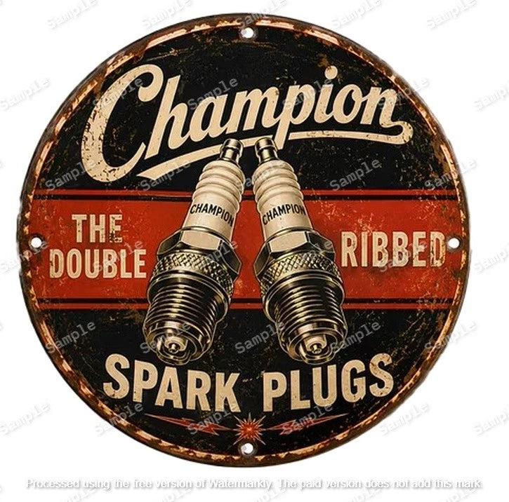 Champion Spark Plugs 40 cm round aluminium sign