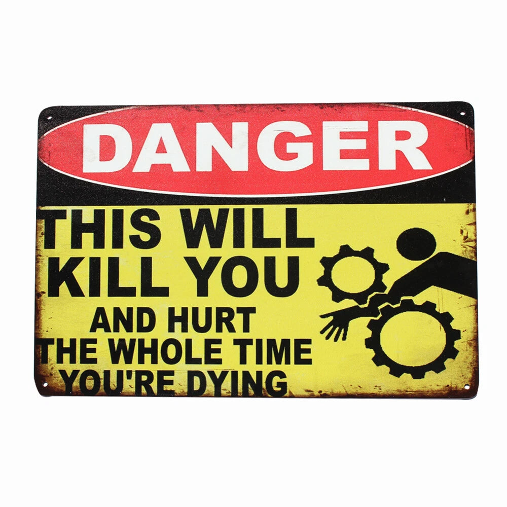 2x Tin Sign Warning Do Not Touch Will Kill You Caution Dangerous