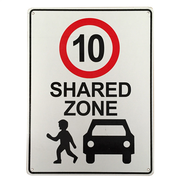 WARNING NOTICE SIGN 10 SPEED LIMITED SHARED ZONE SCHOOL 200x300mm Metal Quality - Tin Sign Factory Australia