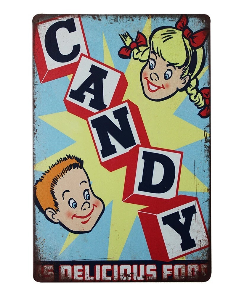 Tin Sign Candy Shop Store 200x300mm Metal Retro Plaque Man Cave Delicious Food - Tin Sign Factory Australia