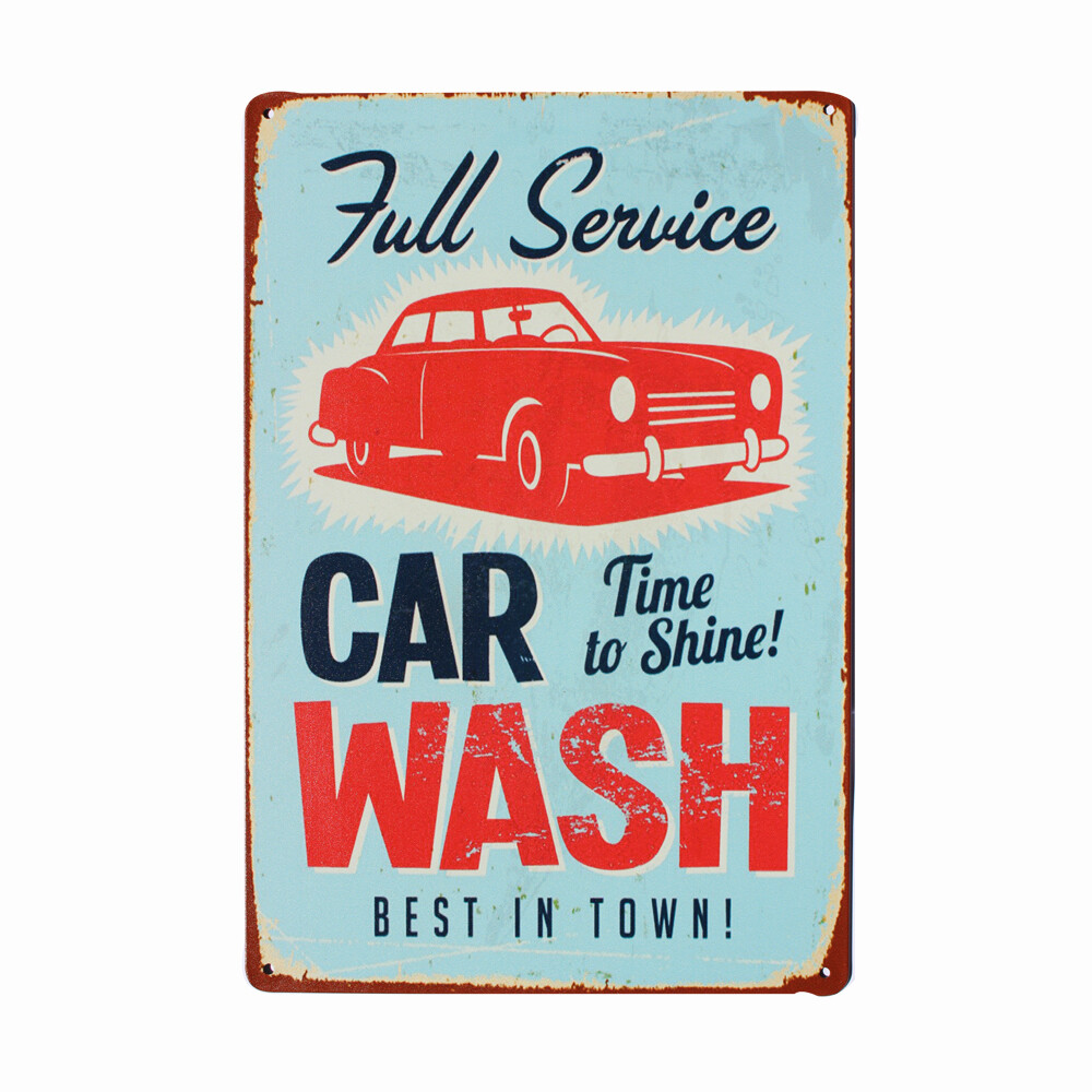 Tin Sign Car wash Rustic Look Vintage Tin Metal Sign Man Cave 200x300mm Metal - Tin Sign Factory Australia