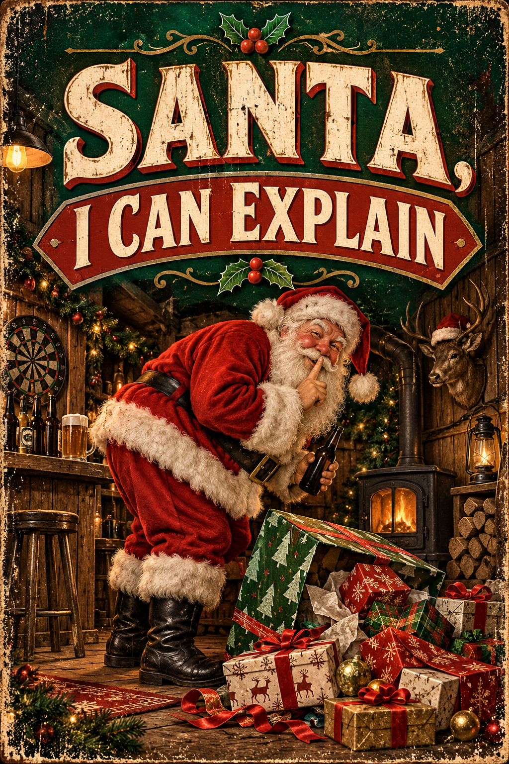 Santa, I Can Explain Christmas Holiday Man Cave Garage Bar & Shed Metal Sign
