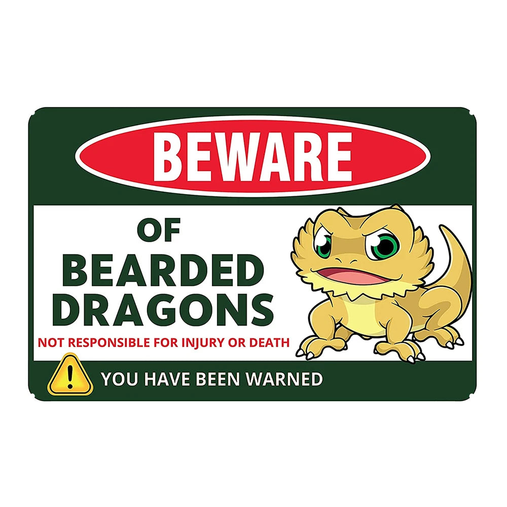 3x Beware of Bearded Dragons Rustic Metal Sign Vintage Tin Shed