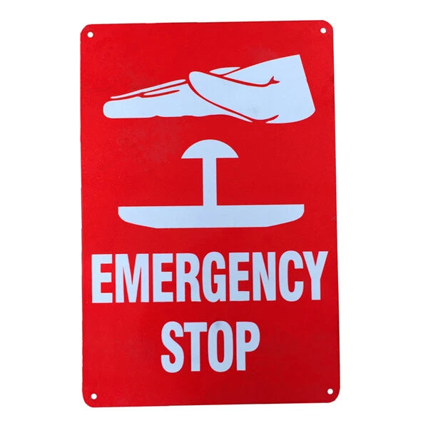 2x Warning Notice Emergency Stop 200x300mm Metal Safe Sign Workshop