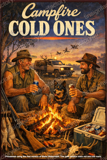 CAMPFIRE COLD ONES Man Cave Shed Garage Funny Workshop Funny Decor Metal Sign - Tin Sign Factory Australia