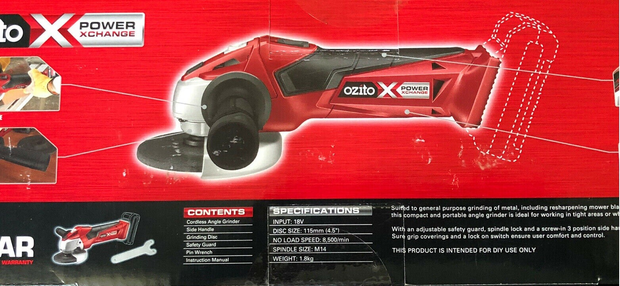 Ozito PXC 18V Cordless Angle Grinder 115mm Grinding Disc