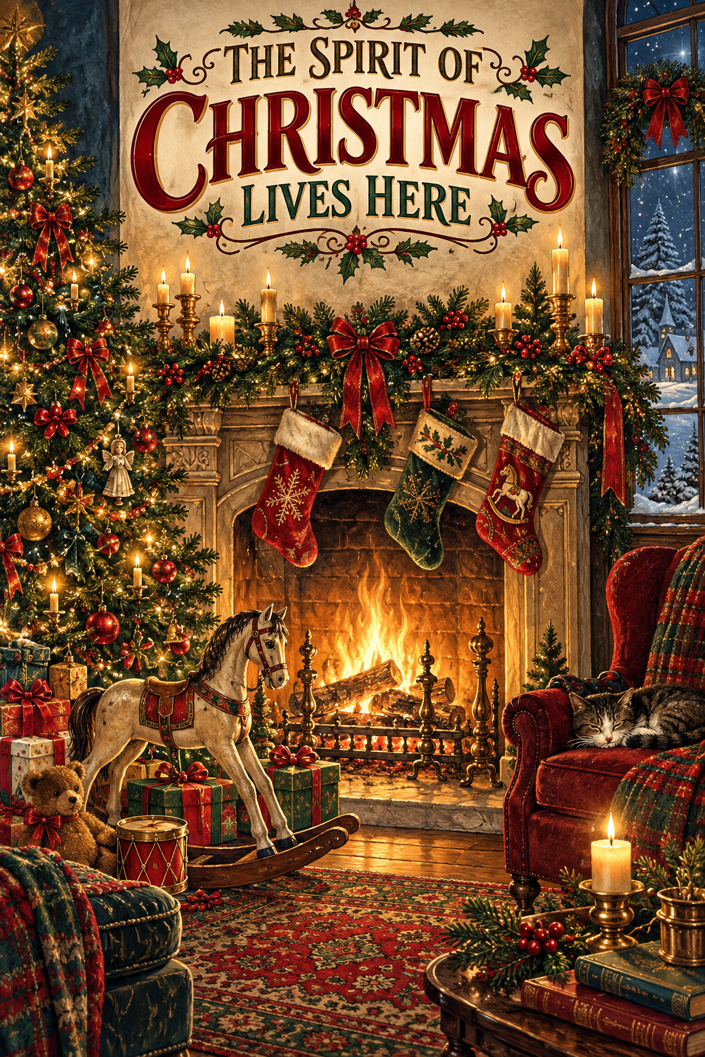 The Spirit of Christmas Lives Here Man Cave Garage Bar & Shed Decor Metal Sign