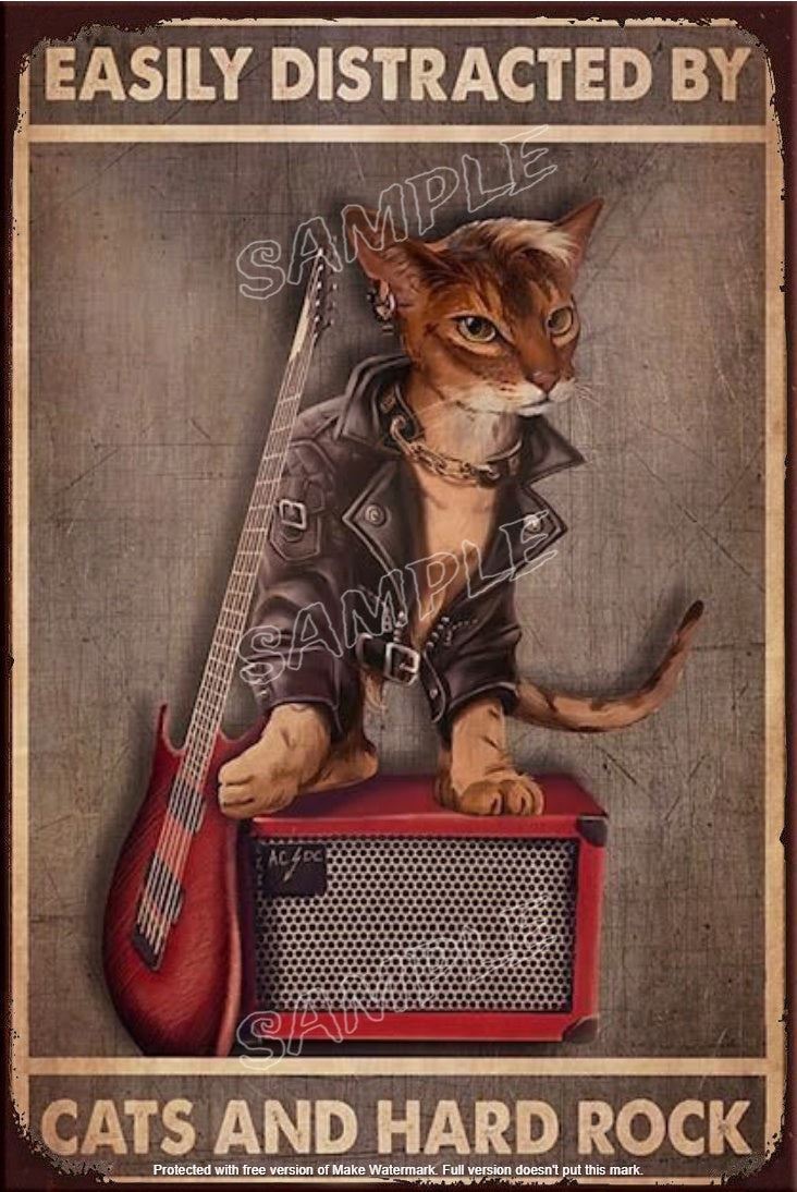 CAT'S HARD ROCK Retro/ Vintage Tin Metal Sign Man Cave, Wall Home Décor, Shed-Ga