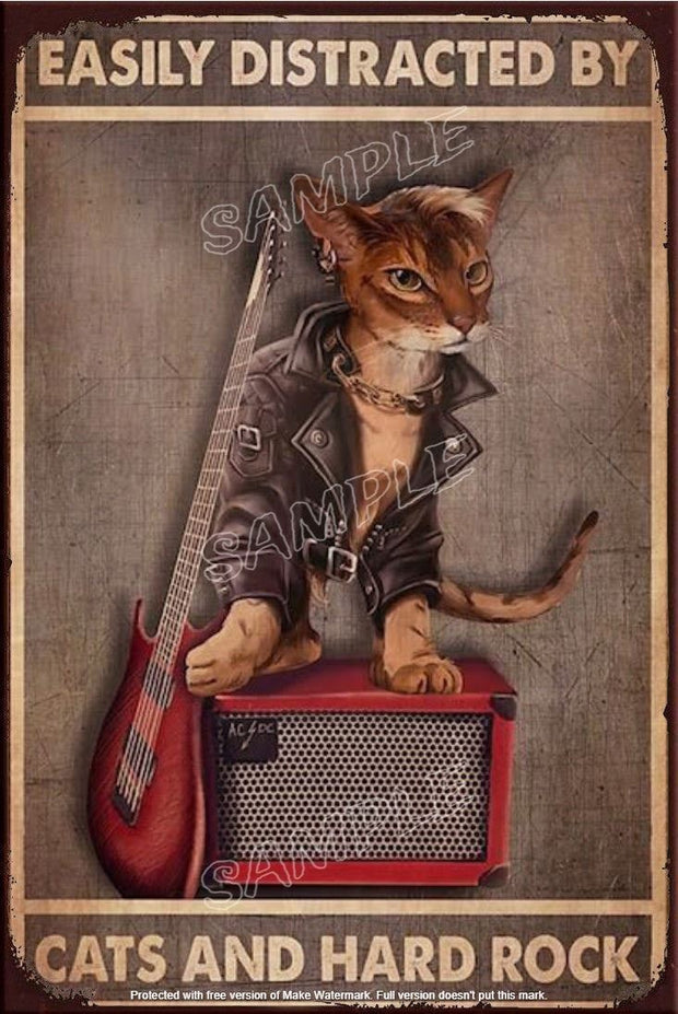 CAT'S HARD ROCK Retro/ Vintage Tin Metal Sign Man Cave, Wall Home Décor, Shed-Ga