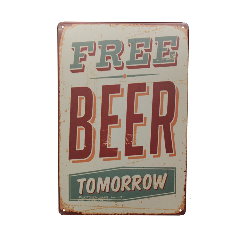 3x Warning Tin Sign Free Bier Beer Tomorrow 300*200mm Metal Sign
