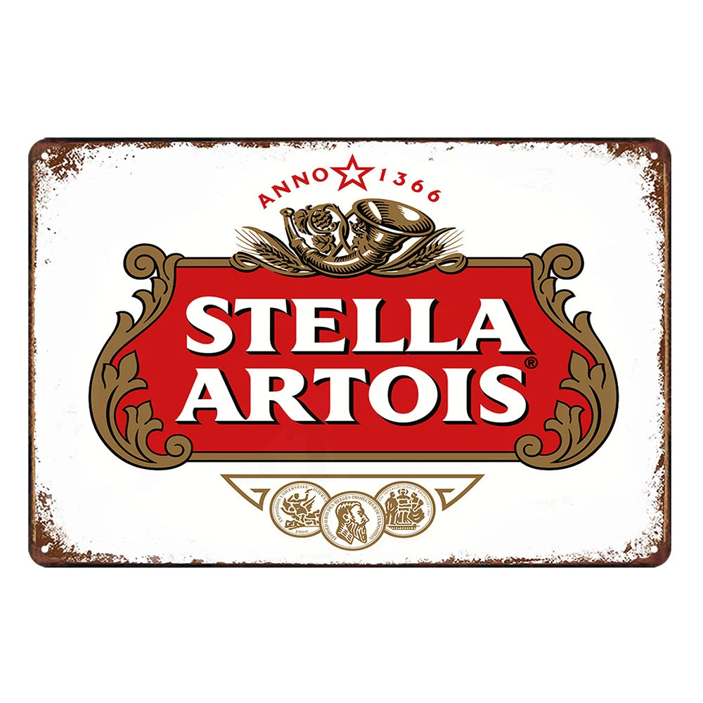 3x Stella Artois Anno 1366 Rustic Metal Sign Vintage Tin Shed Garage