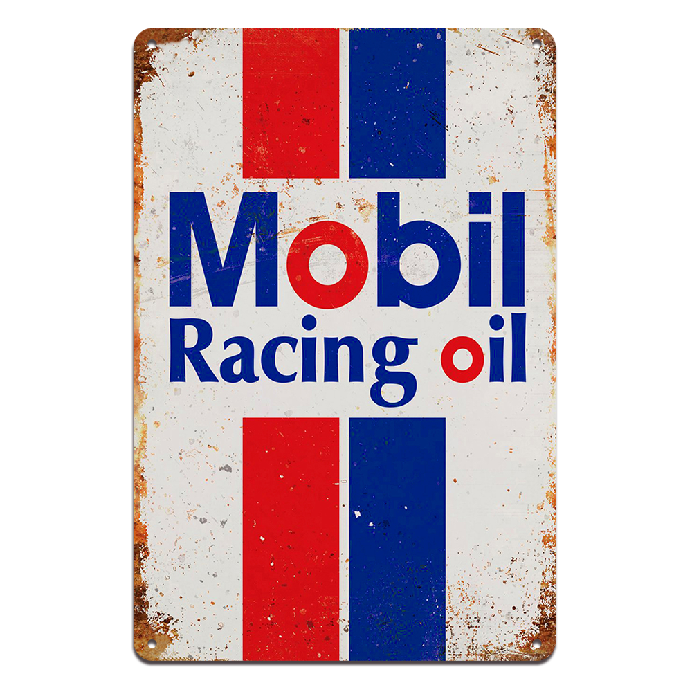 Mobil Racing Oil Tin Metal Sign 20x30cm Rustic Look Vintage Man Cave Car - Tin Sign Factory Australia