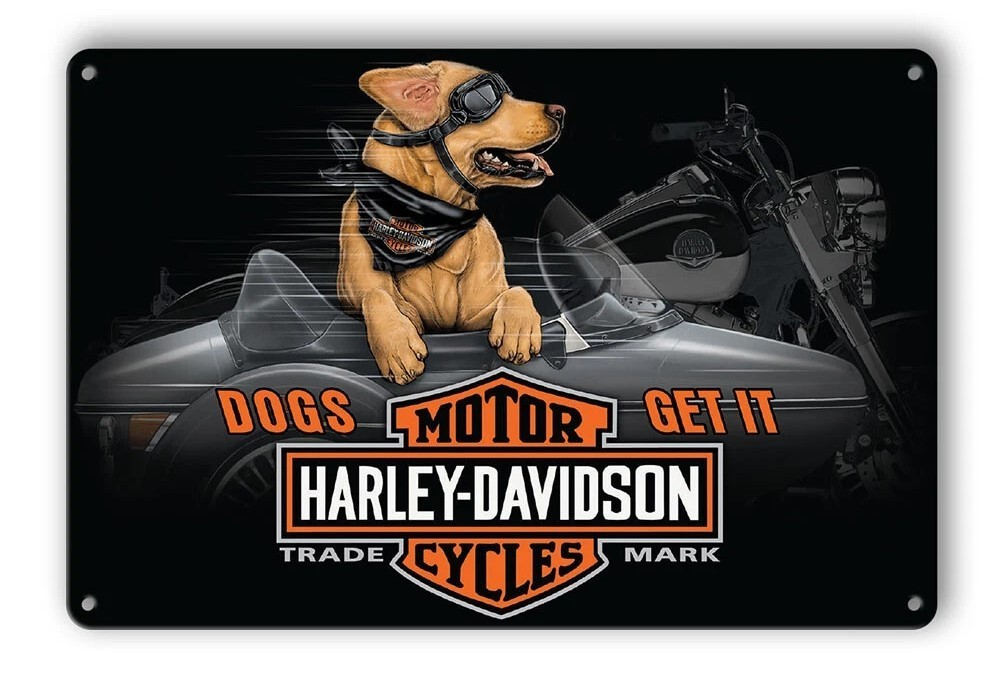 HARLEY DAVIDSON Dogs get it Vintage Retro Tin Sign Shed Garage Bar Man Cave - Tin Sign Factory Australia