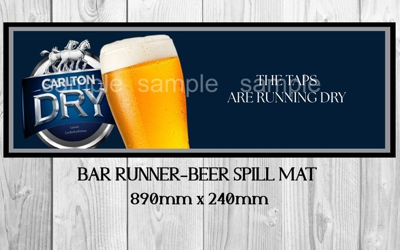 RUNNING DRY (890mm X 240mm) Non-Slip Rubber Mat for Home Bar, Man Cave & Shed - Tin Sign Factory Australia