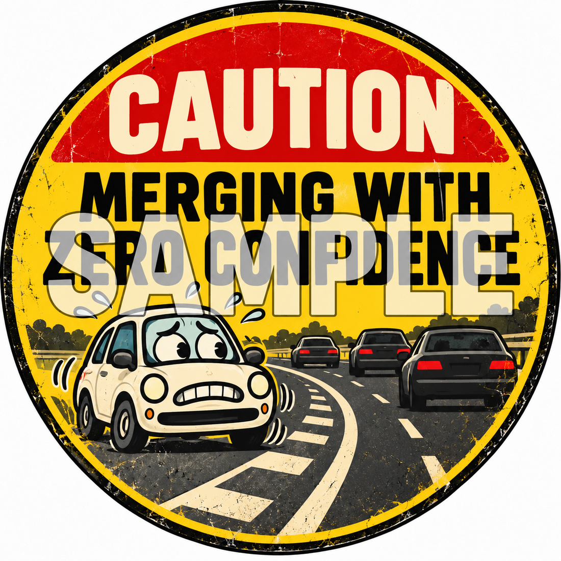 Merging With Zero Confidence Funny Round Metal Sign Garage Man Cave Decor