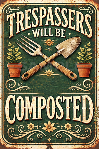 TRESPASSERS COMPOSTED Home Farmhouse Patio Backyard Rustic Look Decor Metal Sign - Tin Sign Factory Australia